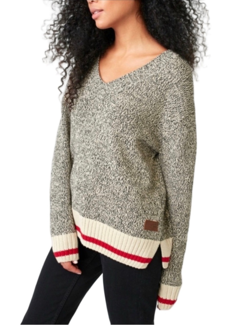 Roots Cabin V Neck Sweater Salt n Pepper Cotton Blend Sz M
